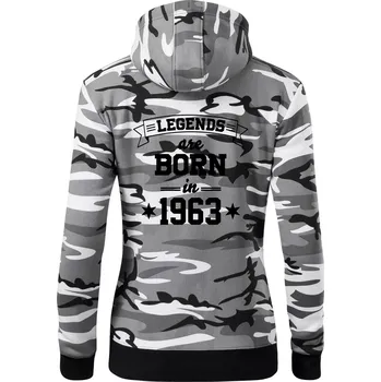 Dámská mikina Legends are born in 1963 - Dámská mikina trendy zipper s kapucí - 2XL ( Šedý maskáč )