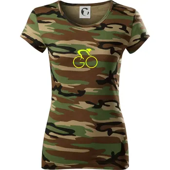 Dámské tričko GO - Fluo cyklista malý - Dámské maskáčové triko - L ( Hnědý maskáč )