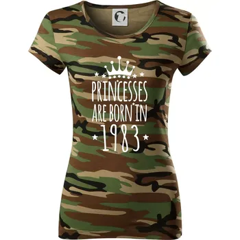 Princesses are born in 1983 - Dámské maskáčové triko - S ( Hnědý maskáč )