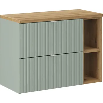 Policová skříň Závěsná skříňka pod umyvadlo Line Reed Green I s deskou 80 cm zelená/dub evoke