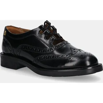 Dámské polobotky Kožené polobotky Tommy Hilfiger BROGUE LEATHER CUT-OUT SHOE dámské, černá barva, na plochém podpatku, FW0FW08842 99X, EUR 38