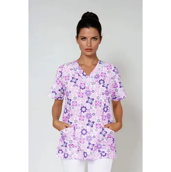 Zdravotnický oděv 2P SERVIS Halena Julia-B květy Potisk/Mentol 5XL