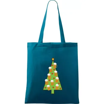 Nákupní taška Nic více nepotřebuji - stromeček a pivo (Pecka design) - Taška bavlněná - 42 x 38 cm ( Petrolejová )