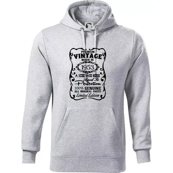 Pánská mikina Vintage Etiketa - 1953 - Mikina pánská Cape s kapucí - 5XL ( Světlešedý Melír )