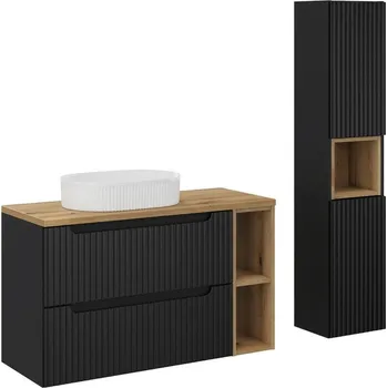 Koupelnová sestava Nova Black 100 cm se skříňkami a umyvadlem černá/dub evoke