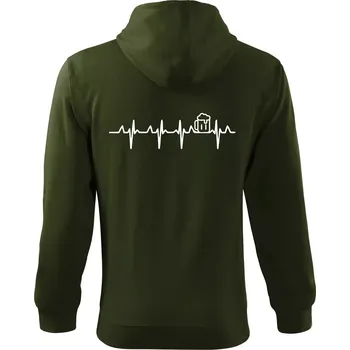 Pánská mikina EKG pivo - Mikina s kapucí na zip trendy zipper - S ( Military )