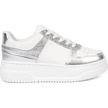 Dámské tenisky Pěkné dámské bílo-stříbrné tenisky na platformě 40