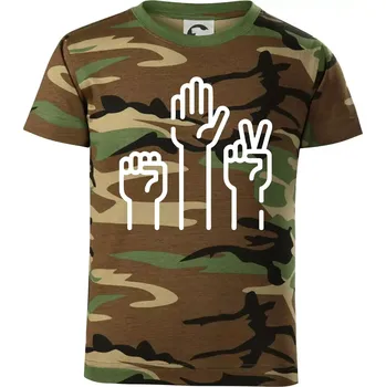 Kamen nůžky papír ikony - Dětské maskáčové triko - 104-110cm / 3-4 roky ( Hnědý maskáč )