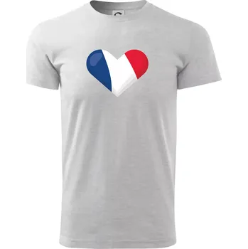 Pánské tričko Francouzská vlajka srdce - Triko extra velké (5-8XL) - 6XL ( Světlešedý Melír )