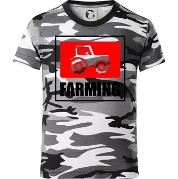 Chlapecké tričko Farming traktor logo - Dětské maskáčové triko - 134 cm/8 let ( Šedý maskáč )