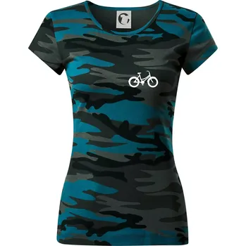 Dámské oblečení Obrázek kola na prsu městské kolo - Dámské maskáčové triko - M ( Petrolejová maskáč )