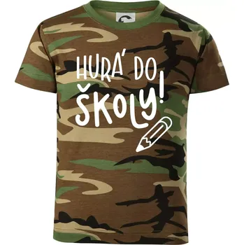 Chlapecké tričko Hurá do školy! - Dětské maskáčové triko - 134 cm/8 let ( Hnědý maskáč )