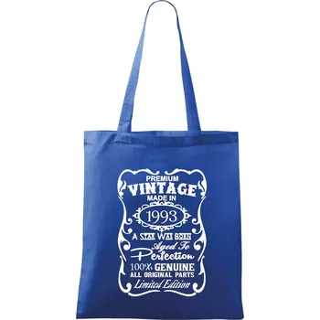 Nákupní taška Vintage Etiketa - 1993 - Taška bavlněná - 42 x 38 cm ( Královská modrá )