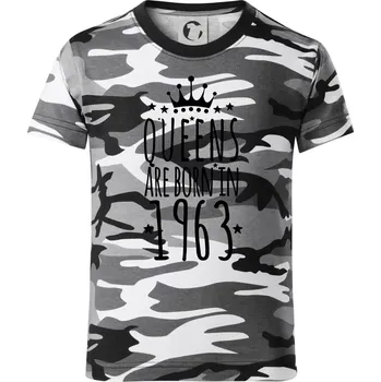 Chlapecké tričko Queens are born in 1963 - Dětské maskáčové triko - 134 cm/8 let ( Šedý maskáč )