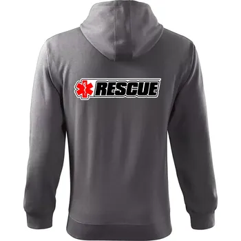 Pánská mikina Záchranář rescue kříž červený - Mikina s kapucí na zip trendy zipper - L ( Ocelově šedá )