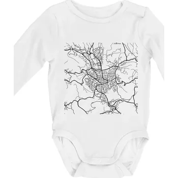 Kojenecký body Mapy měst černobílé Jablonec nad Nisou - Body kojenecké s dlouhým rukávem - Dlouhý r. do 3 měs ( Bílá )