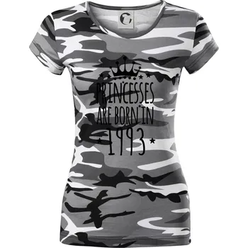 Dámské tričko Princesses are born in 1993 - Dámské maskáčové triko - XL ( Šedý maskáč )