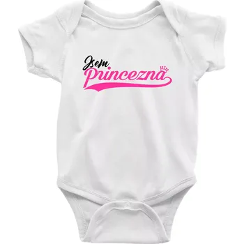 Kojenecký body Psací písmo - Jsem Princezna - Body kojenecké s krátkým rukávem - Krátký r. 12-18 měs ( Bílá )