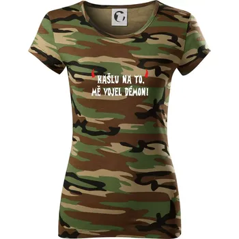 Dámské tričko Kašlu na to vojel mě démon (Hana-creative) - Dámské maskáčové triko - L ( Hnědý maskáč )