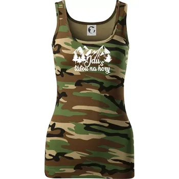 Dámské tričko Jdu s tátou na hory - Dámské Maskáčové tílko - XL ( Hnědý maskáč )