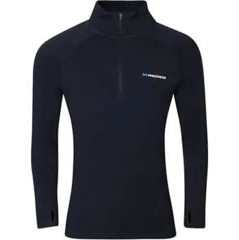 Pánský svetr MT TRZ 250 pánský merino rolák s krátkým zipem černo-modrá XL