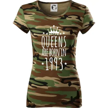 Dámské tričko Queens are born in 1993 - Dámské maskáčové triko - XL ( Hnědý maskáč )