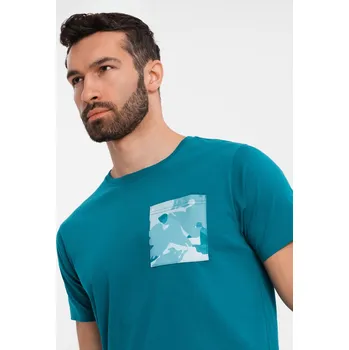 Pánské tričko Pánské bavlněné tričko s potištěnou kapsou - V1 OM-TSPT-0228 Barva: Tyrkysová, Velikost: M