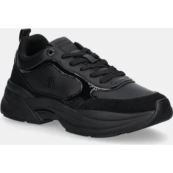 Dámské tenisky Kožené tenisky Tommy Hilfiger TH CHUNKY RUNNER PATENT dámské, černá barva, FW0FW08840 99X, EUR 40