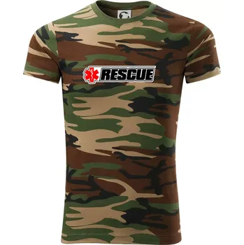Pánské tričko Záchranář rescue kříž červený - Army CAMOUFLAGE - M ( Hnědý maskáč )
