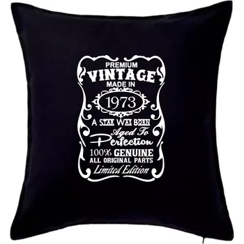 Polštář Vintage Etiketa - 1973 - Polštář 50x50 - 50x50 - Včetně výplně ( Černá )