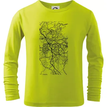 Dětská móda Mapy měst černobílé Liberec - Triko dětské Long Sleeve - 122 cm/6 let ( Limetková )