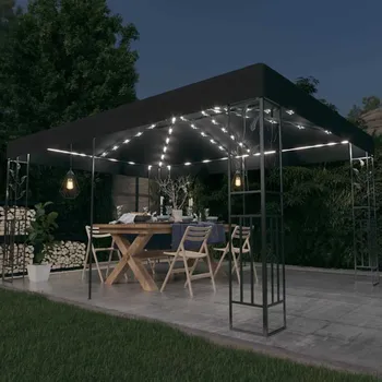 Pergola OMAXI Altán s dvojitou stříškou světelné LED řetězy 3x4 m antracitový 365632