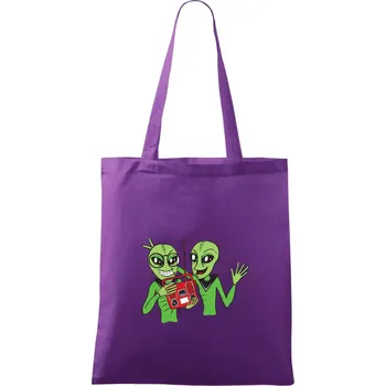 Nákupní taška Ufo a rádio (Pecka design) - Taška bavlněná - 42 x 38 cm ( Fialová )