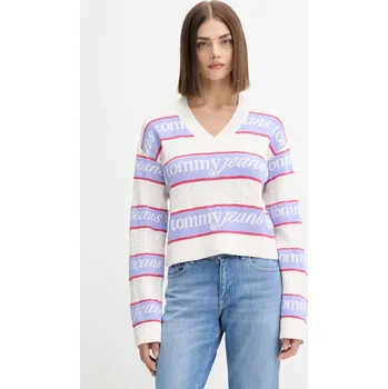 Dámský svetr Bavlněný svetr Tommy Jeans dámský, béžová barva, DW0DW21682 01X, vel. XL