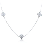 MINET Stříbrný náhrdelník čtyřlístky s bílými zirkony