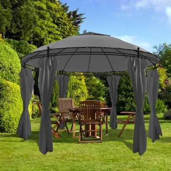Pergola OMAXI Zahradní altán se závěsy kruhový 3,5 x 2,7 m antracitový 704744