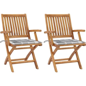 OMAXI Zahradní židle 2 ks šedé kárované podušky masivní teakové dřevo 263440