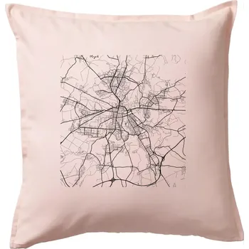 Polštář Mapy měst černobílé Plzeň - Polštář 50x50 - 50x50 - Pouze potah ( Světle růžová )