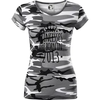Dámské tričko Princesses are born in 2013 - Dámské maskáčové triko - XL ( Šedý maskáč )