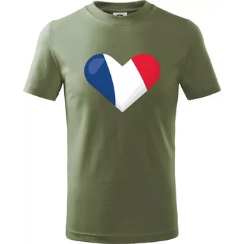 Francouzská vlajka srdce - Tričko dětské bavlněné - 146 cm/10 let ( Khaki )