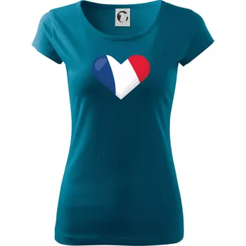 Dámské tričko Francouzská vlajka srdce - Dámské triko Pure - L ( Petrolejová )