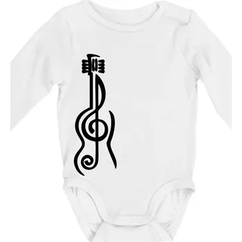 Houslový klíč kytara - Body kojenecké s dlouhým rukávem - Dlouhý r. 6-12 měs ( Bílá )
