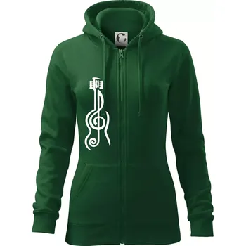 Dámská mikina Houslový klíč kytara - Dámská mikina trendy zipper s kapucí - S ( Lahvově zelená )