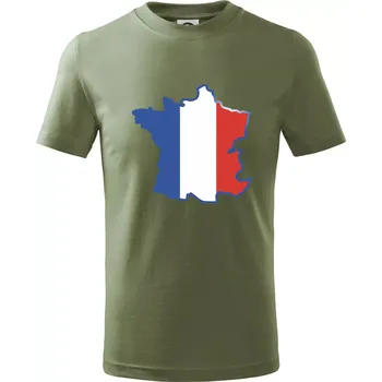 Chlapecké oblečení Francouzská vlajka mapa obrys - Tričko dětské bavlněné - 104-110cm / 3-4 roky ( Khaki )
