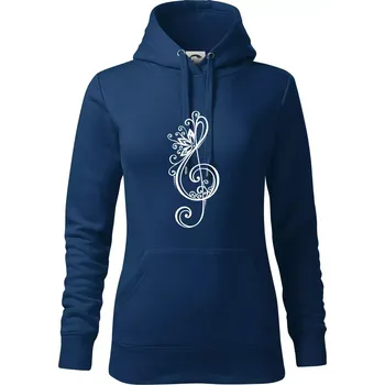Dámská mikina Houslový klíč kytky - Mikina dámská Cape s kapucí - S ( Půlnoční modrá )