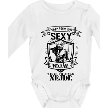 Kojenecký body Nesnáším být sexy voják - erb - Body kojenecké s dlouhým rukávem - Dlouhý r. do 3 měs ( Bílá )