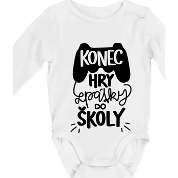 Konec hry, zpátky do školy - Body kojenecké s dlouhým rukávem - Dlouhý r. do 3 měs ( Bílá )