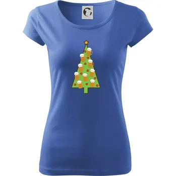 Dámské tričko Nic více nepotřebuji - stromeček a pivo (Pecka design) - Dámské triko Pure - XS ( Azurově modrá )