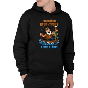 Žertovný předmět Zachraňuji ryby z vody a pivo z láhví v2 - pánská mikina s potiskem- Tričkový.cz