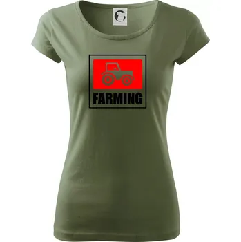 Dámské tričko Farming traktor logo - Dámské triko Pure - M ( Khaki )